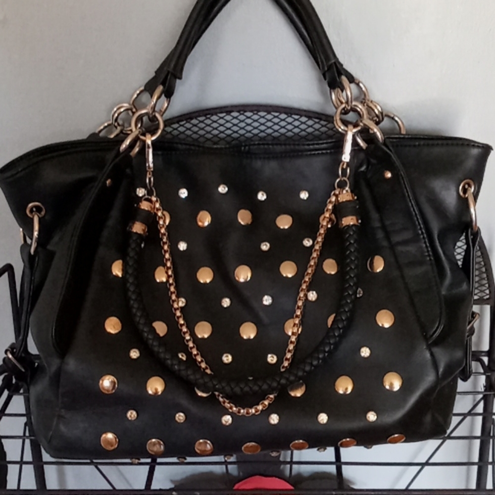 Black & Gold leather bling purse